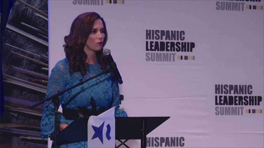 Claudia Romo Edelman speaks at the 2021 Hispanic Leadership Summit. Photo: Screenshot of the event. 
