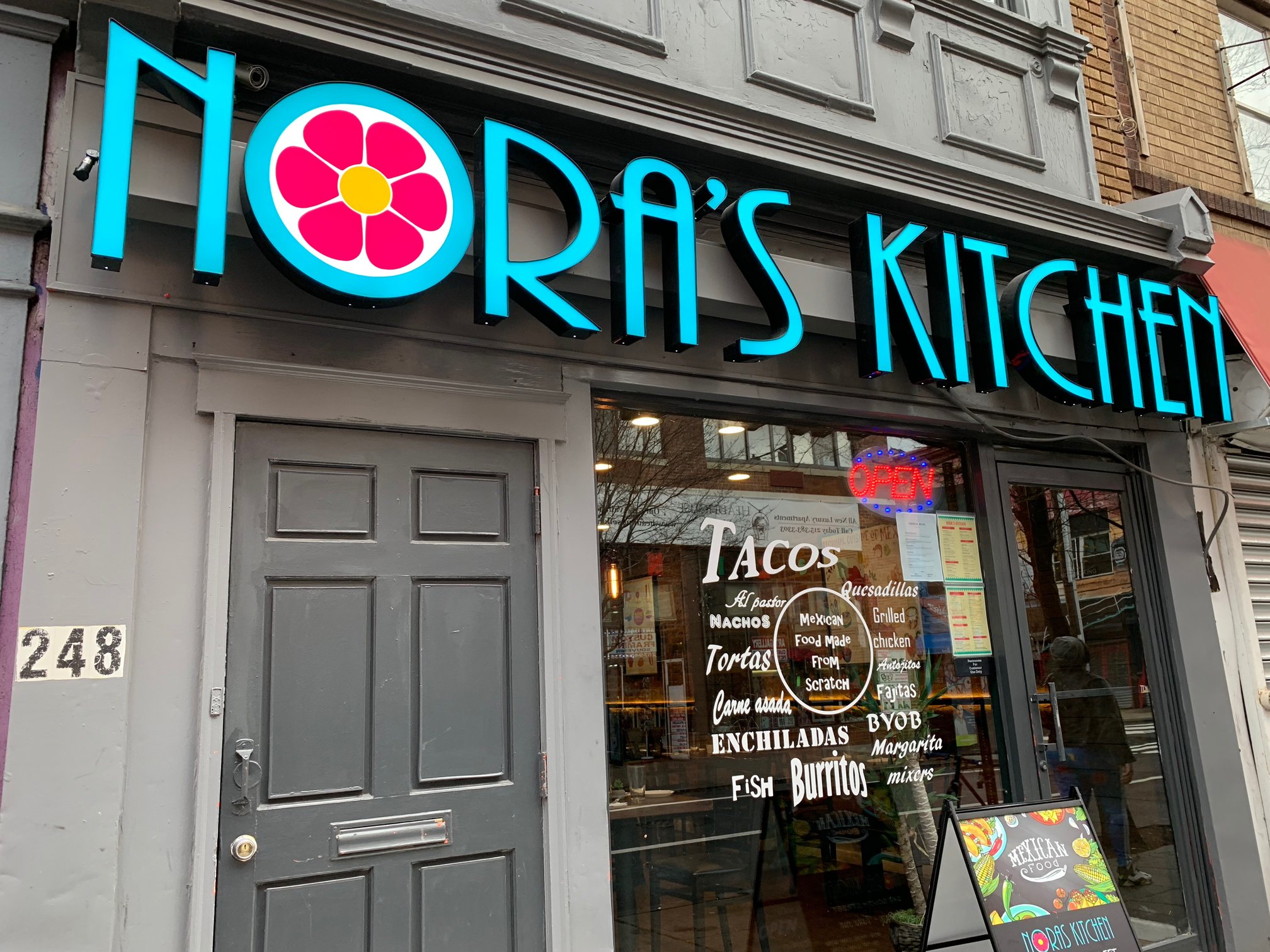 The entrance to Nora's Mexican Kitchen. Photo: Eli Siegel