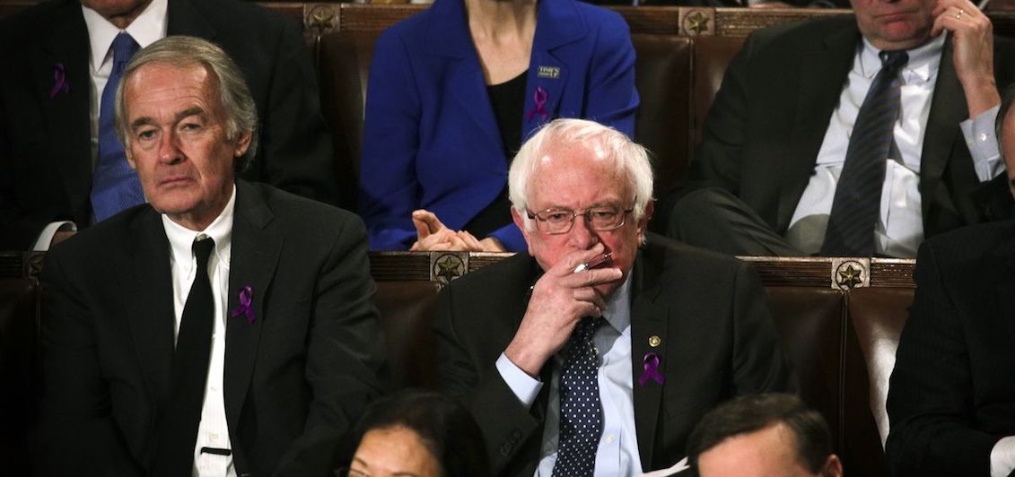 The Independent Senator for the State of Vermont, Bernie Sanders, during the State of the Union address by Donald Trump.