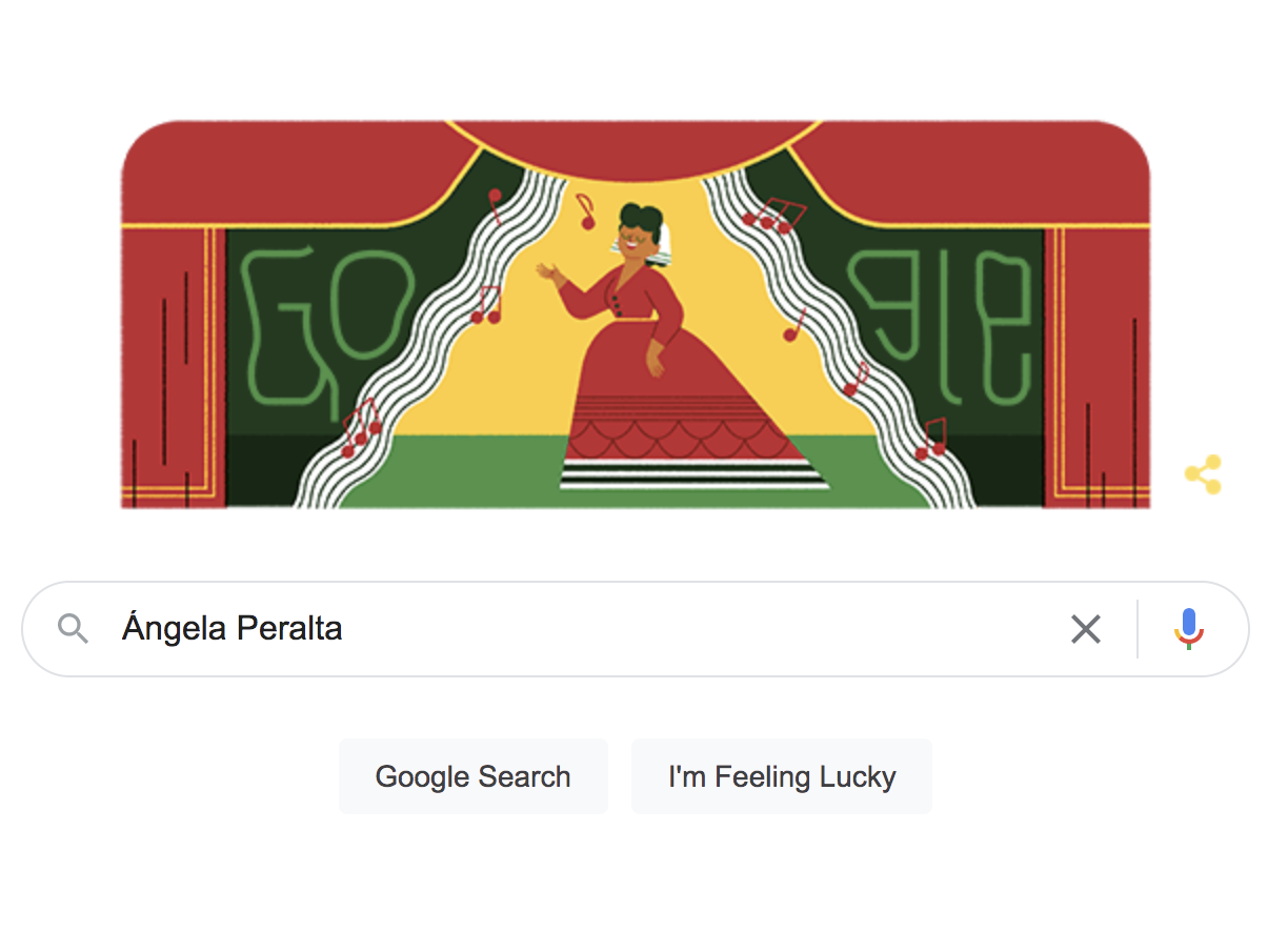 July 6’s Google Doodle celebrates the legacy of Mexican opera singer, Ángela Peralta. Photo: Google