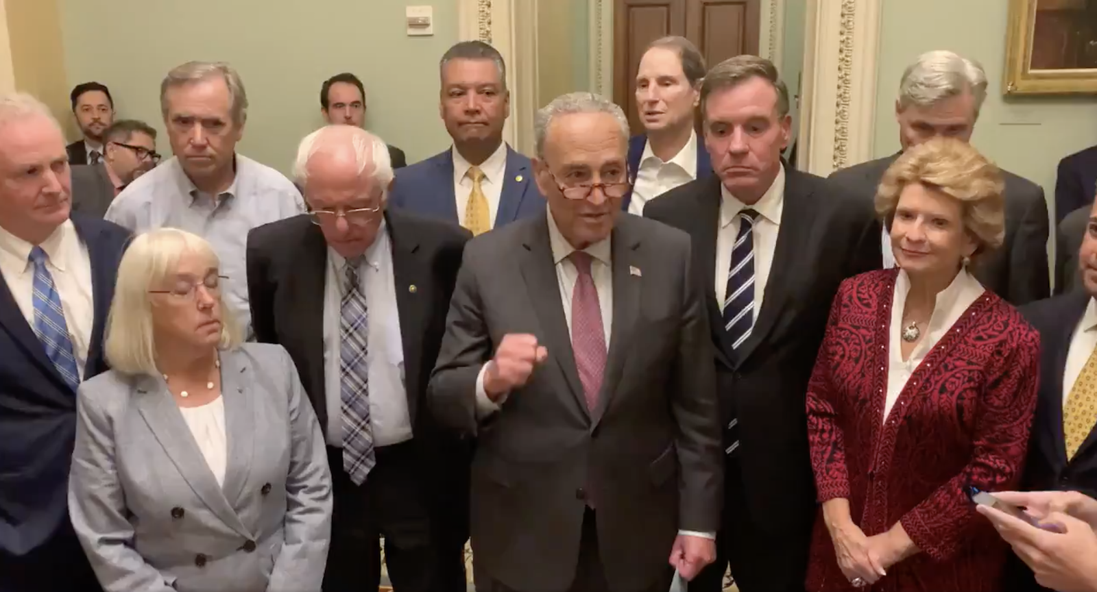 Budget Committee Senators hold a press conference on Capitol Hill in Washington, July 13, 2021. They announced on Tuesday evening that they had reached agreement on an infrastructure package. Photo: Alex Padilla Twitter.
