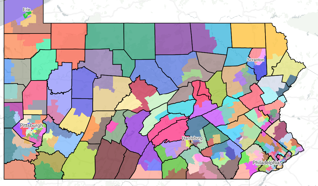 What the 2021 preliminary House map looks like. Screenshot: PA Legislative Reapportionment Commission.