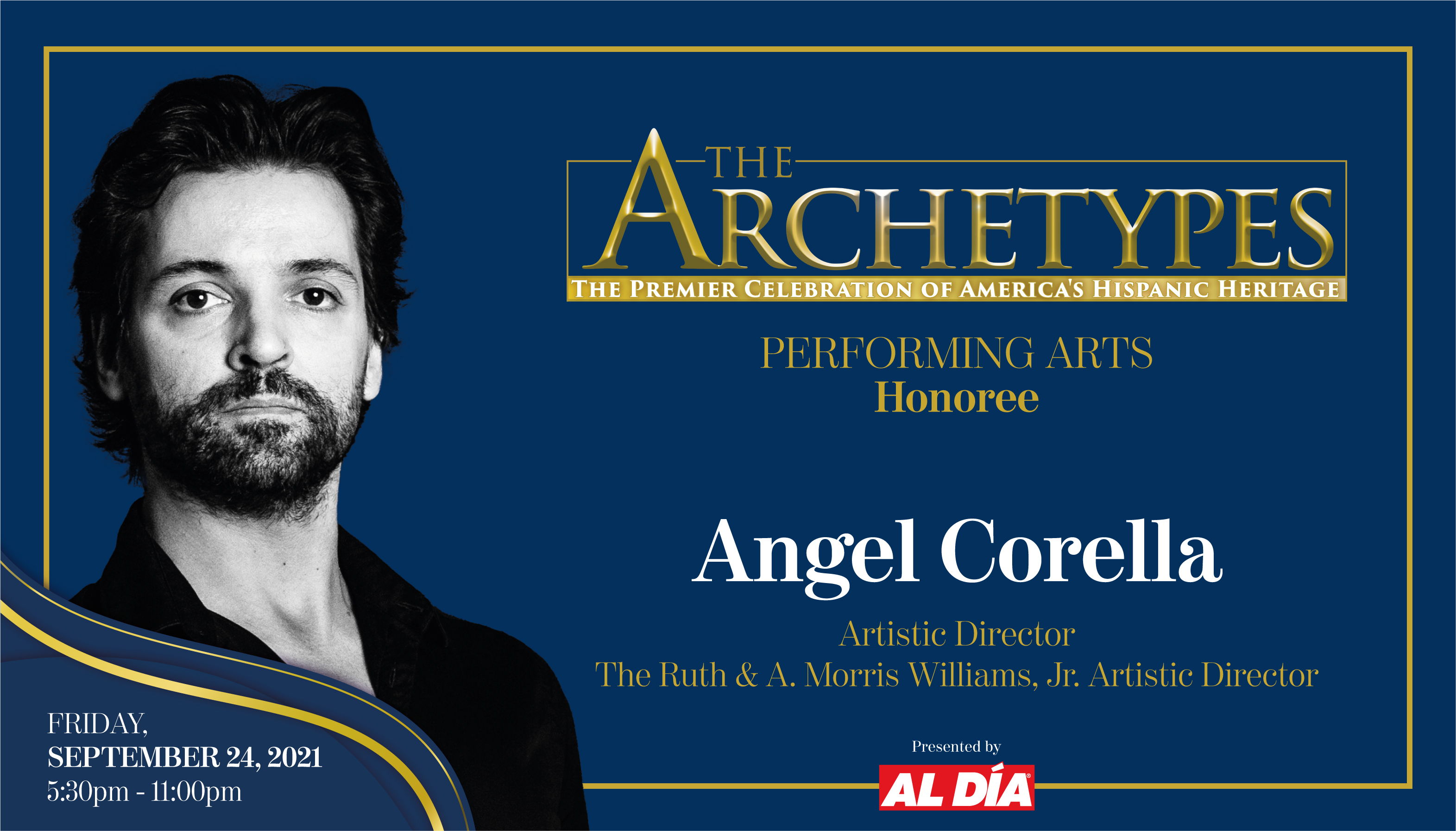 Ángel Corella, Artistic Director of the Philadelphia Ballet, will be a 2021 Ambassador Manuel Torres Award recipient. Graphic: Maybeth Peralta/AL DÍA News.