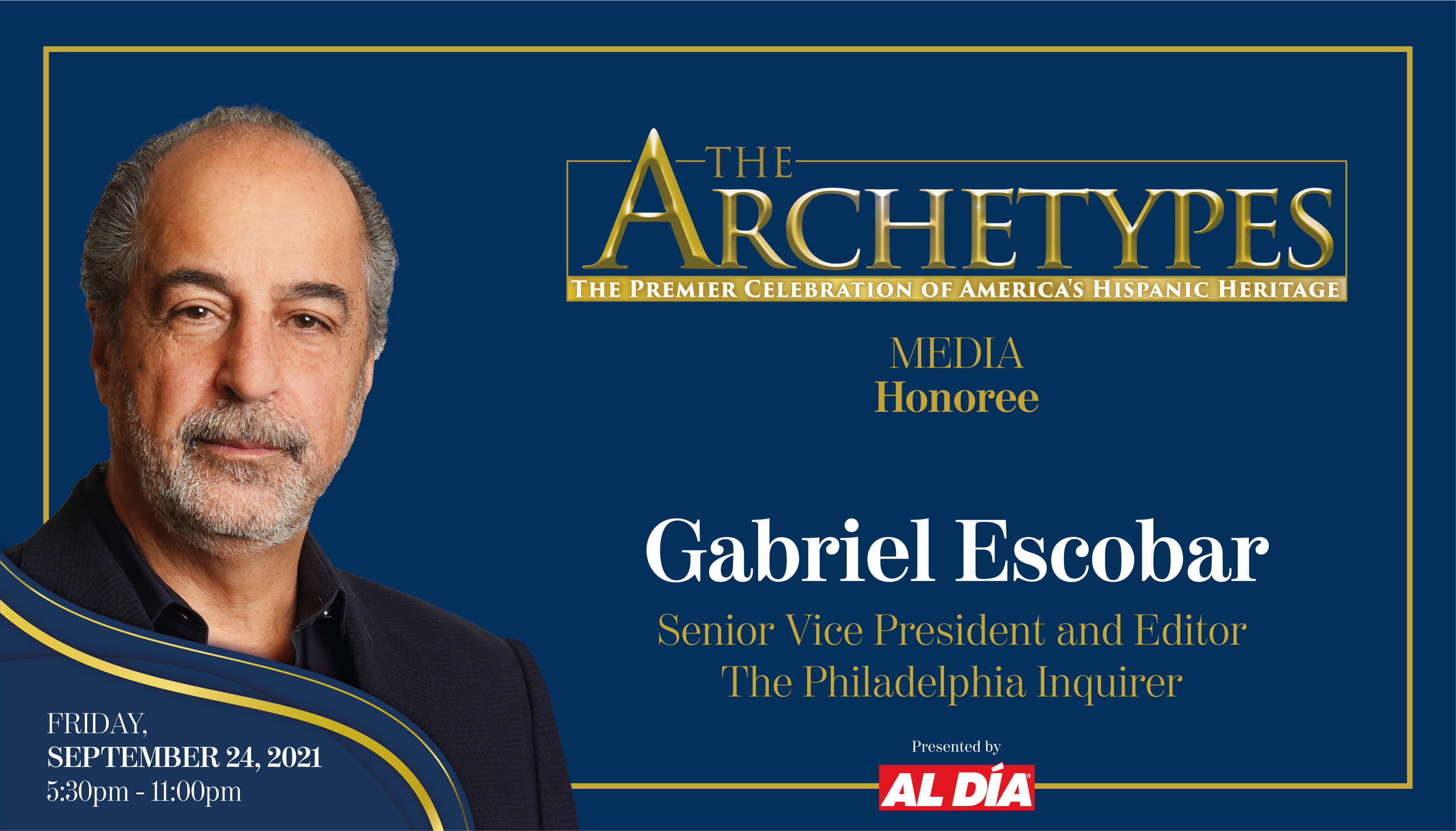 Gabriel Escobar, Philadelphia Inquirer Editor and Senior Vice President, will be a 2021 Ambassador Manuel Torres Award recipient. Graphic: Maybeth Peralta/AL DÍA News. 