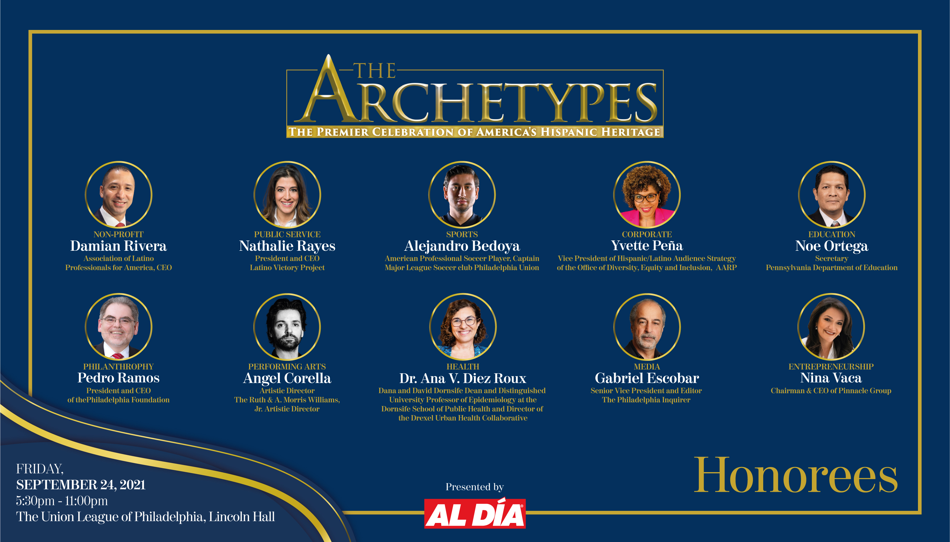 The 6th Annual Hispanic Heritage Gala & Awards Ceremony will take place Sept. 24. These are the 10 archetypes who will be honored. Graphic: Maybeth Peralta/AL DÍA News.