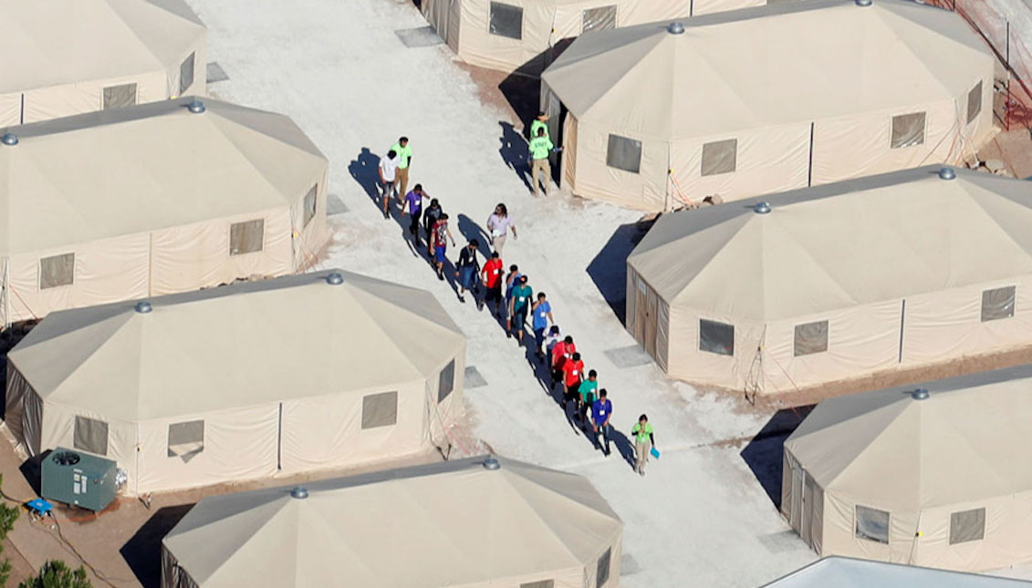 Immigrant children, many of whom have been separated from their parents under a new "zero-tolerance" policy by the Trump administration, are being housed in tents next to the Mexican border in Tornillo, Texas, on June 18, 2018. Mike Blake/Reuters.