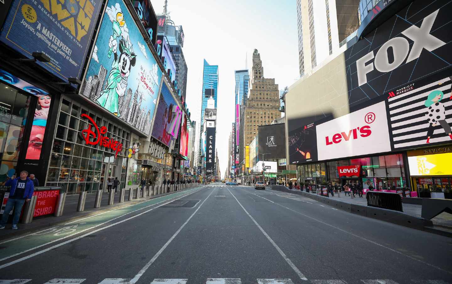 A virtually-empty Times Square on March 16, 2020. Photo: Tayfun Coskun/Getty Images. 