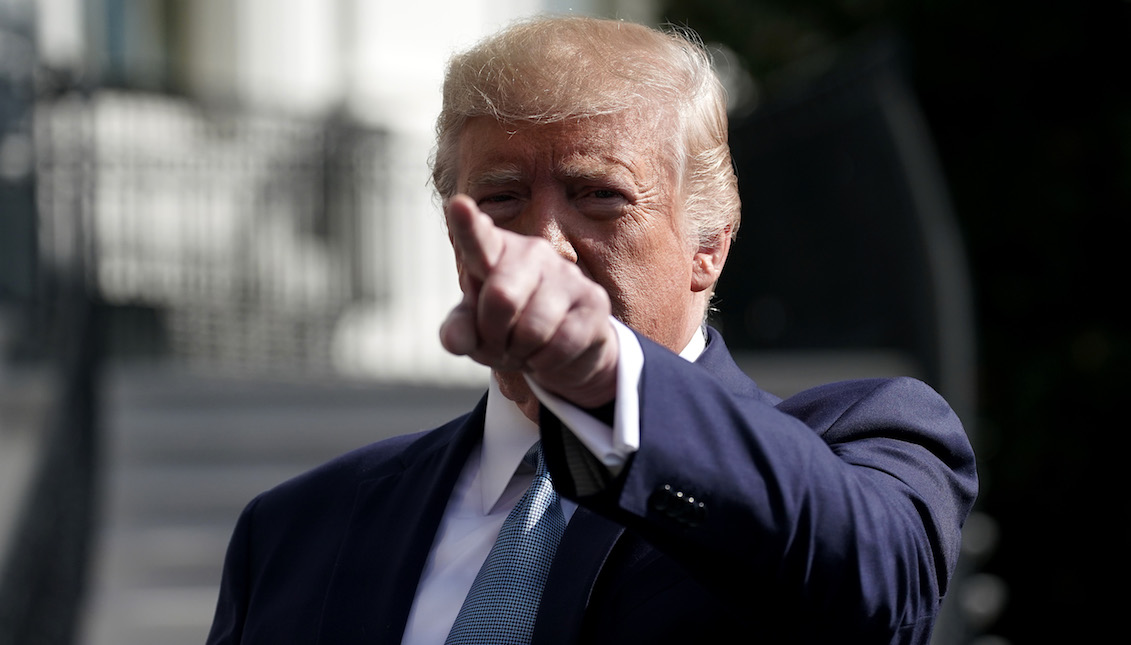 WASHINGTON, DC - OCTOBER 04: U.S. President Donald Trump talks to journalists on the South Lawn of the White House before boarding Marine One and traveling to Walter Reed National Military Medical Center October 04, 2019 in Washington, DC. (Photo by Chip Somodevilla/Getty Images)