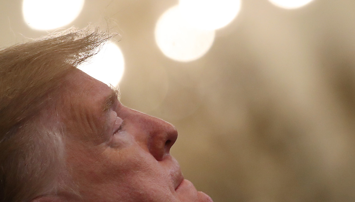 WASHINGTON, DC - April 18: U.S. President Donald Trump speaks during an event recognizing the Wounded Warrior Project Soldier Ride in the East Room of the White House, April 18, 2019, in Washington, DC. (Photo by Mark Wilson/Getty Images)