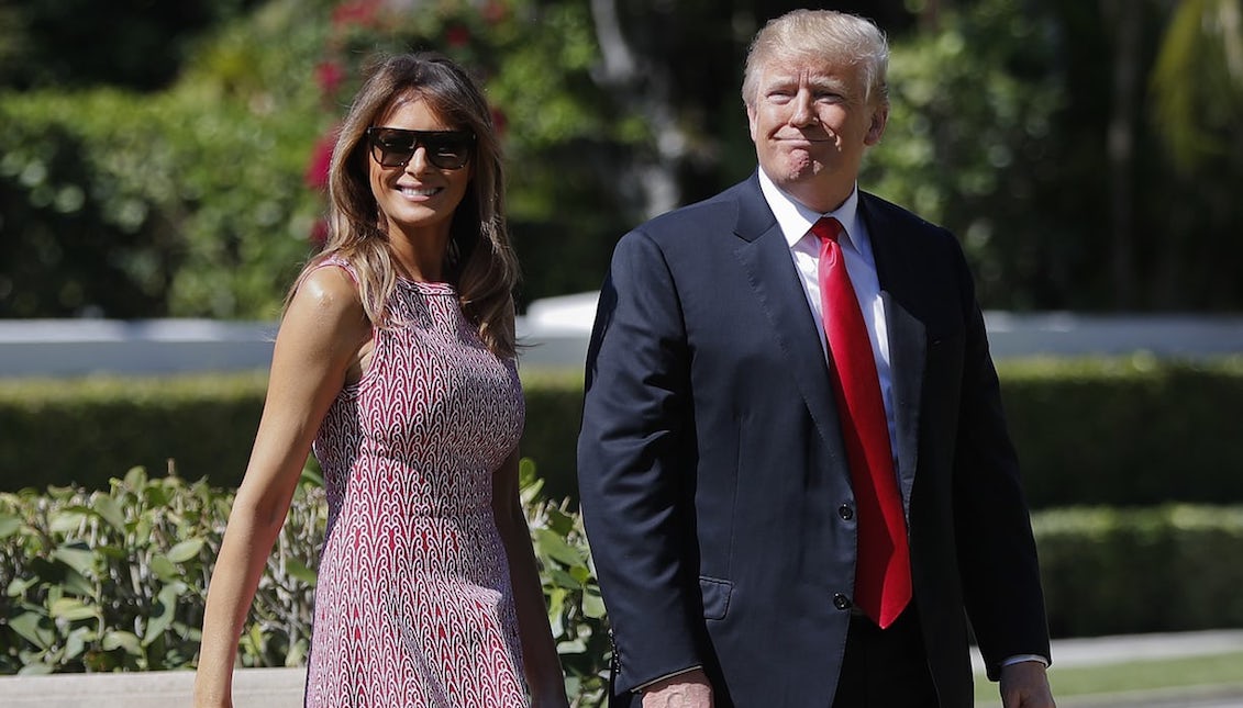 Donald Trump and first lady Melania Trump arrive for Easter services at Episcopal church of Bethesda-by-the-Sea in Palm Beach, Florida. Photograph: Pablo Martinez Monsivais/AP