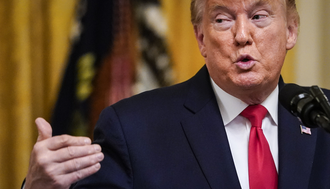 WASHINGTON, DC - JANUARY 24: U.S. President Donald Trump speaks in the East Room of the White House during an event with U.S. mayors on January 24, 2020 in Washington, DC. (Photo by Drew Angerer/Getty Images)