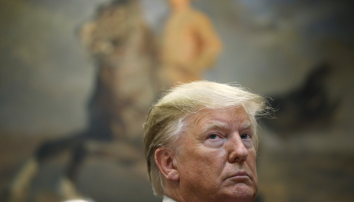 WASHINGTON, DC - OCTOBER 09: U.S. President Donald Trump listens to a question from a reporter at an event for the signing of two executive orders aimed at greater governmental transparency at the White House on October 9, 2019, in Washington, DC. Trump answered questions on the pending impeachment inquiry and the Turkish offensive into northern Syria following the signing of the executive orders. (Photo by Win McNamee/Getty Images)