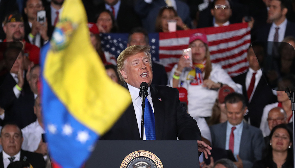 President Donald Trump gives a speech in Florida on his government's options against the Nicolas Maduro regime in Venezuela. Joe Raedle/Getty Images