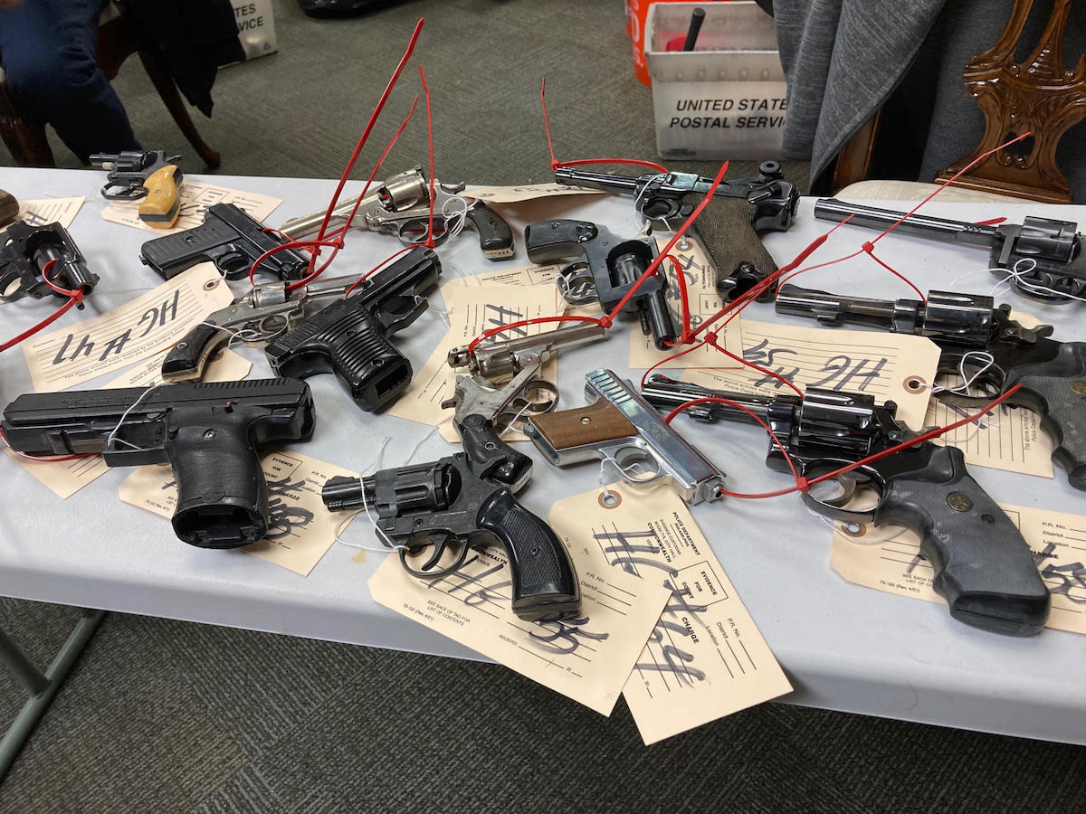 Some of the guns collected for disposal at previous gun buybacks in January and February. Photo courtesy: Philadelphia City Council.
