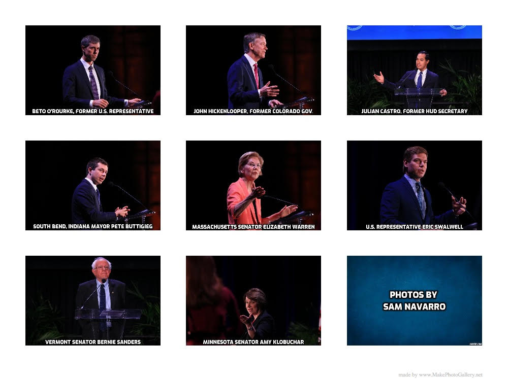 Eight of the Democratic presidential candidates speaking to NALEO members. Photo: Samuel J. Navarro Vallenilla. 
