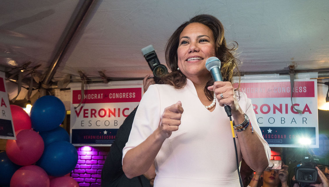 The candidate Verónica Escobar during a speech in the Texas primary elections. Photo courtesy of her campaign.