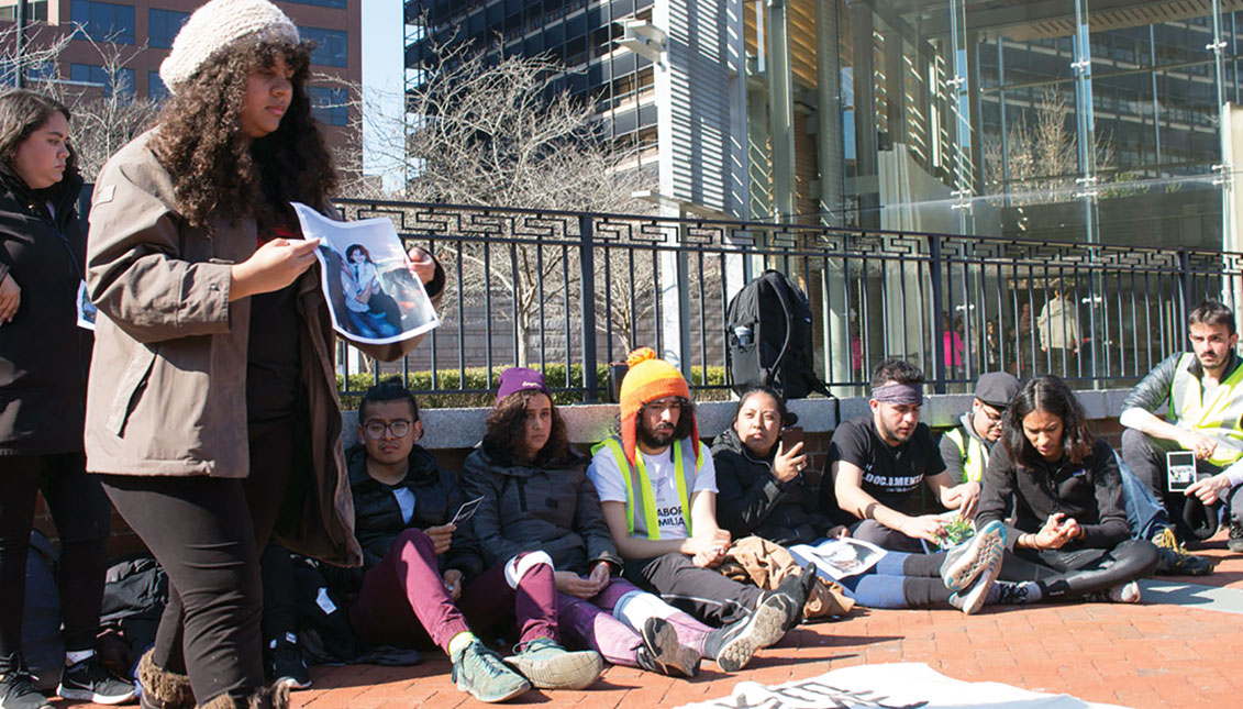 Young activists talk about their experiences as undocumented youth at the Walk to Stay Home in 2018. Between exorbitant tuition fees and a government that threatens to expel them from the country, undocumented youth struggle to follow their dreams. Photo: Emily Neil / AL DÍA News
