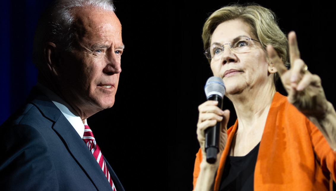 Joe Biden (L) y Elizabeth Warren (R). Source: Getty.