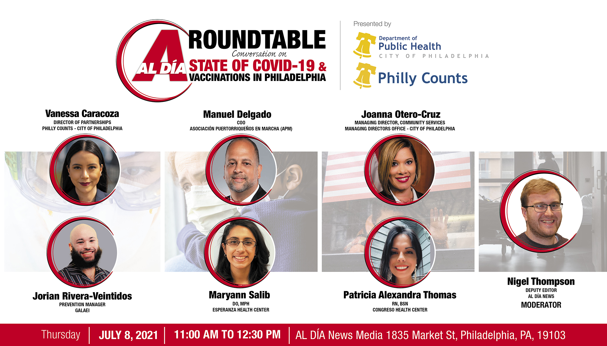 The State of COVID-19 and Vaccinations in Philadelphia Roundtable discussion took place on July 8, 2021. Graphic: AL DÍA News
