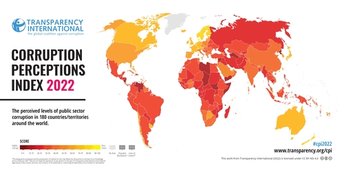 Corruption Perceptions Index (CPI) 2022 Latam Map. Graphic: Transparency International. 