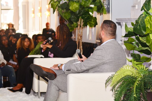 Taylor and Misher take part in a discussion on the topic of homeownership during the "Advancing Black Wealth Tour" in Philadelphia. Photo Courtesy of Marcus Branch. 