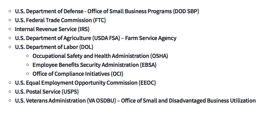 screenshot federal agencies supporting SBA