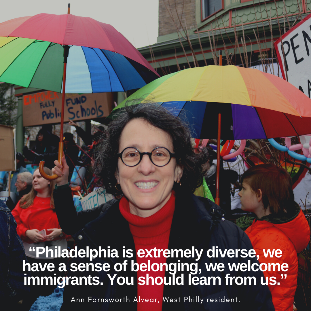 Ann Farnswoth Alevear was one of many resident from West Philadelphia to protest Vice President Mike Pence visit