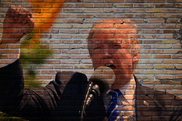 imagen de Donald Trump reflejada en pared de ladrillos